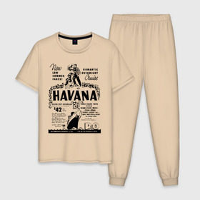 Мужская пижама хлопок с принтом Куба афиша в Тюмени, 100% хлопок | брюки и футболка прямого кроя, без карманов, на брюках мягкая резинка на поясе и по низу штанин
 | cuba | havana | афиша | гавана | кастро | куба | кубинский | фидель | фидель кастро