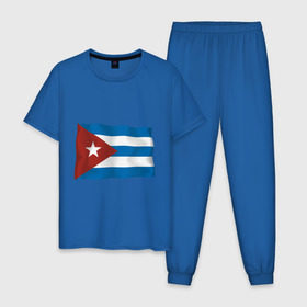 Мужская пижама хлопок с принтом Куба флаг в Тюмени, 100% хлопок | брюки и футболка прямого кроя, без карманов, на брюках мягкая резинка на поясе и по низу штанин
 | Тематика изображения на принте: cuba | куба | куба афиша | кубинский флаг | республика куба | флаг | флаг кубы | флаги
