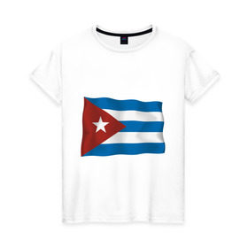 Женская футболка хлопок с принтом Куба флаг в Тюмени, 100% хлопок | прямой крой, круглый вырез горловины, длина до линии бедер, слегка спущенное плечо | cuba | куба | куба афиша | кубинский флаг | республика куба | флаг | флаг кубы | флаги