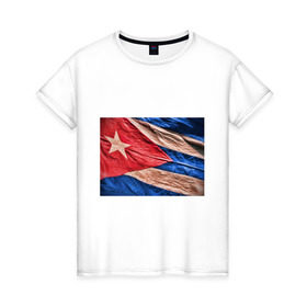 Женская футболка хлопок с принтом Куба флаг олд в Тюмени, 100% хлопок | прямой крой, круглый вырез горловины, длина до линии бедер, слегка спущенное плечо | cuba | куба | куба афиша | куба олд | кубинский флаг | олд | республика куба | флаг | флаг куба олд | флаг кубы | флаг олд | флаги