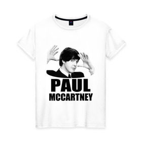 Женская футболка хлопок с принтом Paul McCartney (Пол МакКартни) в Тюмени, 100% хлопок | прямой крой, круглый вырез горловины, длина до линии бедер, слегка спущенное плечо | beatles | mccartney | the beatles | битлз | битлс | битлы | маккартни