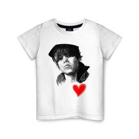 Детская футболка хлопок с принтом Justin Bieber(Джастин Бибер) в Тюмени, 100% хлопок | круглый вырез горловины, полуприлегающий силуэт, длина до линии бедер | justin | justin bieber | бибер | джастин | джастин бибер | певец | попса
