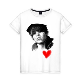 Женская футболка хлопок с принтом Justin Bieber(Джастин Бибер) в Тюмени, 100% хлопок | прямой крой, круглый вырез горловины, длина до линии бедер, слегка спущенное плечо | justin | justin bieber | бибер | джастин | джастин бибер | певец | попса
