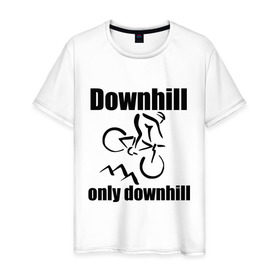 Мужская футболка хлопок с принтом Downhill в Тюмени, 100% хлопок | прямой крой, круглый вырез горловины, длина до линии бедер, слегка спущенное плечо. | downhill | extrim | велосипед | велоспорт | скоростной спуск | экстрим