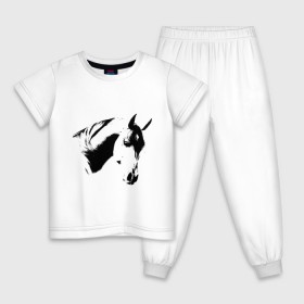 Детская пижама хлопок с принтом Лошадь черно-белая (5) в Тюмени, 100% хлопок |  брюки и футболка прямого кроя, без карманов, на брюках мягкая резинка на поясе и по низу штанин
 | конь | лошадка | лошадь | лошадь черно белая