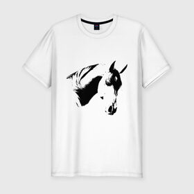 Мужская футболка премиум с принтом Лошадь черно-белая (5) в Тюмени, 92% хлопок, 8% лайкра | приталенный силуэт, круглый вырез ворота, длина до линии бедра, короткий рукав | конь | лошадка | лошадь | лошадь черно белая