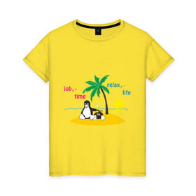Женская футболка хлопок с принтом Linux life в Тюмени, 100% хлопок | прямой крой, круглый вырез горловины, длина до линии бедер, слегка спущенное плечо | Тематика изображения на принте: linux | linux life | линукс | пингвины linux | пингвины люникс | прикольные