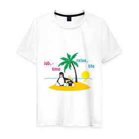Мужская футболка хлопок с принтом Linux life в Тюмени, 100% хлопок | прямой крой, круглый вырез горловины, длина до линии бедер, слегка спущенное плечо. | linux | linux life | линукс | пингвины linux | пингвины люникс | прикольные