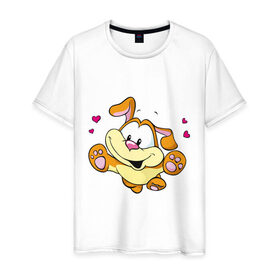 Мужская футболка хлопок с принтом Мой любимец в Тюмени, 100% хлопок | прямой крой, круглый вырез горловины, длина до линии бедер, слегка спущенное плечо. | детские | детям | зайчик | малыш | мой любимец | ребенок