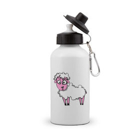 Бутылка спортивная с принтом Овца (Sheep) в Тюмени, металл | емкость — 500 мл, в комплекте две пластиковые крышки и карабин для крепления | Тематика изображения на принте: sheep | баран | барашек | животные | овечка | овца