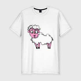 Мужская футболка премиум с принтом Овца (Sheep) в Тюмени, 92% хлопок, 8% лайкра | приталенный силуэт, круглый вырез ворота, длина до линии бедра, короткий рукав | Тематика изображения на принте: sheep | баран | барашек | животные | овечка | овца