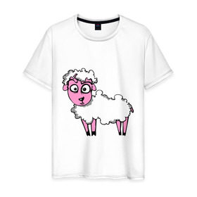 Мужская футболка хлопок с принтом Овца (Sheep) в Тюмени, 100% хлопок | прямой крой, круглый вырез горловины, длина до линии бедер, слегка спущенное плечо. | sheep | баран | барашек | животные | овечка | овца