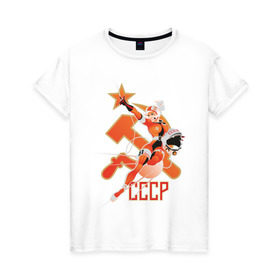 Женская футболка хлопок с принтом Cosmo (2) в Тюмени, 100% хлопок | прямой крой, круглый вырез горловины, длина до линии бедер, слегка спущенное плечо | звезда | коммунизм | серп и молот | советский | социализм | союз | ссср