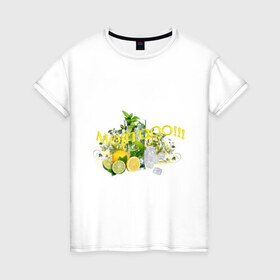 Женская футболка хлопок с принтом мохито в Тюмени, 100% хлопок | прямой крой, круглый вырез горловины, длина до линии бедер, слегка спущенное плечо | cocktail | mojito | бар | бармены | для барменов | коктейль | мохито | мята | ром
