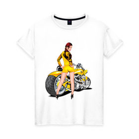 Женская футболка хлопок с принтом The excellent bike & sexy girl (2) в Тюмени, 100% хлопок | прямой крой, круглый вырез горловины, длина до линии бедер, слегка спущенное плечо | байк | девушка | для байкеров | красивая девушка | мото | мотоцикл | супер мотоцикл | супермотоцикл