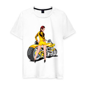 Мужская футболка хлопок с принтом The excellent bike & sexy girl (2) в Тюмени, 100% хлопок | прямой крой, круглый вырез горловины, длина до линии бедер, слегка спущенное плечо. | байк | девушка | для байкеров | красивая девушка | мото | мотоцикл | супер мотоцикл | супермотоцикл