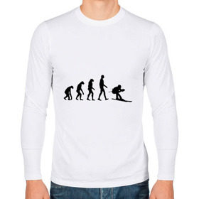 Мужской лонгслив хлопок с принтом Эволюция лыжи в Тюмени, 100% хлопок |  | гора | горные лыжи | зимний спорт | лыжник | лыжный спорт | трассы | шерегеш | эволюция | экстремальный спорт | экстрим