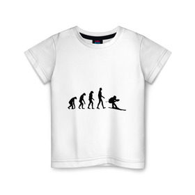 Детская футболка хлопок с принтом Эволюция лыжи в Тюмени, 100% хлопок | круглый вырез горловины, полуприлегающий силуэт, длина до линии бедер | гора | горные лыжи | зимний спорт | лыжник | лыжный спорт | трассы | шерегеш | эволюция | экстремальный спорт | экстрим