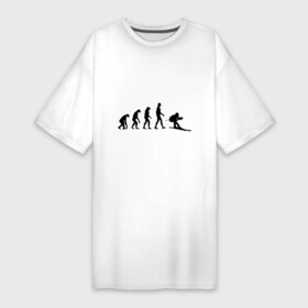 Платье-футболка хлопок с принтом Эволюция лыжи в Тюмени,  |  | гора | горные лыжи | зимний спорт | лыжник | лыжный спорт | трассы | шерегеш | эволюция | экстремальный спорт | экстрим