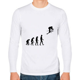 Мужской лонгслив хлопок с принтом Эволюция лыжник в Тюмени, 100% хлопок |  | гора | горные лыжи | зимний спорт | лыжник | лыжный спорт | трассы | шерегеш | эволюция | экстремальный спорт | экстрим