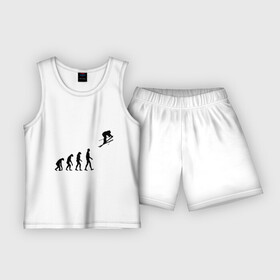 Детская пижама с шортами хлопок с принтом Эволюция лыжник в Тюмени,  |  | гора | горные лыжи | зимний спорт | лыжник | лыжный спорт | трассы | шерегеш | эволюция | экстремальный спорт | экстрим