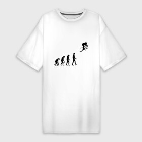 Платье-футболка хлопок с принтом Эволюция лыжник в Тюмени,  |  | гора | горные лыжи | зимний спорт | лыжник | лыжный спорт | трассы | шерегеш | эволюция | экстремальный спорт | экстрим