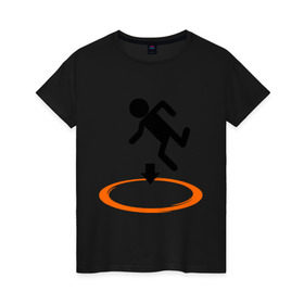 Женская футболка хлопок с принтом Portal (Портал) в Тюмени, 100% хлопок | прямой крой, круглый вырез горловины, длина до линии бедер, слегка спущенное плечо | portal | игра | игры | компьютерные игры | портал