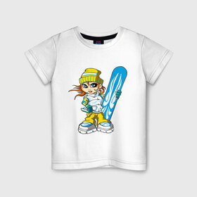 Детская футболка хлопок с принтом Сноугел синий (7) в Тюмени, 100% хлопок | круглый вырез горловины, полуприлегающий силуэт, длина до линии бедер | extreme | girl | snowboard | девочка | зимние виды | катание | снег | сноуборд | сноубордист | трасса | экстрим