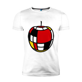 Мужская футболка премиум с принтом Яблоко в Тюмени, 92% хлопок, 8% лайкра | приталенный силуэт, круглый вырез ворота, длина до линии бедра, короткий рукав | витраж | квадратики | кусочки | мозаика | фрукт | цветное | яблоко | яблочко