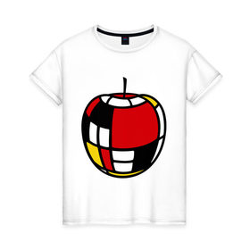 Женская футболка хлопок с принтом Яблоко в Тюмени, 100% хлопок | прямой крой, круглый вырез горловины, длина до линии бедер, слегка спущенное плечо | витраж | квадратики | кусочки | мозаика | фрукт | цветное | яблоко | яблочко