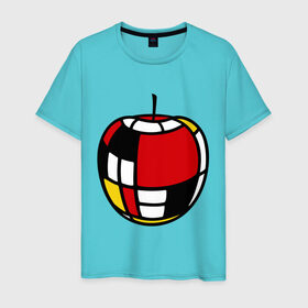 Мужская футболка хлопок с принтом Яблоко в Тюмени, 100% хлопок | прямой крой, круглый вырез горловины, длина до линии бедер, слегка спущенное плечо. | витраж | квадратики | кусочки | мозаика | фрукт | цветное | яблоко | яблочко