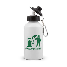 Бутылка спортивная с принтом Greenpeacedec (1) в Тюмени, металл | емкость — 500 мл, в комплекте две пластиковые крышки и карабин для крепления | green peace | азс | бензин | грин пис | заправка | мат | экология