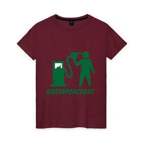 Женская футболка хлопок с принтом Greenpeacedec (1) в Тюмени, 100% хлопок | прямой крой, круглый вырез горловины, длина до линии бедер, слегка спущенное плечо | green peace | азс | бензин | грин пис | заправка | мат | экология
