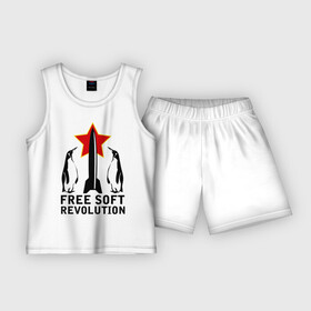 Детская пижама с шортами хлопок с принтом Free Soft Revolution(2) в Тюмени,  |  | free soft | linux | админские | бесплатный софт | для админов | линукс | пингвины | сисадминам | фри софт