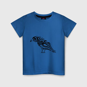 Детская футболка хлопок с принтом Ворон (Raven) в Тюмени, 100% хлопок | круглый вырез горловины, полуприлегающий силуэт, длина до линии бедер | ворон | ворон тату | ворон трайбл | ворона | ворона трайбл | черная ворона | черная птица | черный ворон