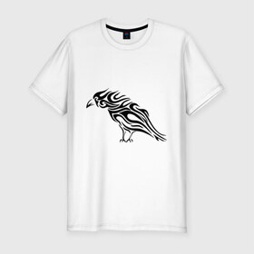 Мужская футболка премиум с принтом Ворон (Raven) в Тюмени, 92% хлопок, 8% лайкра | приталенный силуэт, круглый вырез ворота, длина до линии бедра, короткий рукав | ворон | ворон тату | ворон трайбл | ворона | ворона трайбл | черная ворона | черная птица | черный ворон