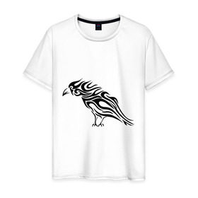 Мужская футболка хлопок с принтом Ворон (Raven) в Тюмени, 100% хлопок | прямой крой, круглый вырез горловины, длина до линии бедер, слегка спущенное плечо. | ворон | ворон тату | ворон трайбл | ворона | ворона трайбл | черная ворона | черная птица | черный ворон