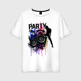 Женская футболка хлопок Oversize с принтом Party Time в Тюмени, 100% хлопок | свободный крой, круглый ворот, спущенный рукав, длина до линии бедер
 | club | club music | dubstep | party | party time | вечеринка | клуб | клубная музыка | клубняк | колонки | пати тайм