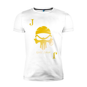 Мужская футболка премиум с принтом gold joker в Тюмени, 92% хлопок, 8% лайкра | приталенный силуэт, круглый вырез ворота, длина до линии бедра, короткий рукав | джокер