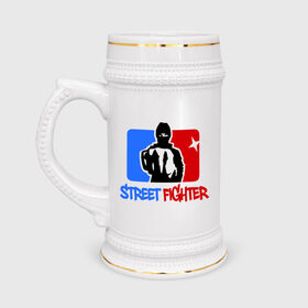 Кружка пивная с принтом Street fighter в Тюмени,  керамика (Материал выдерживает высокую температуру, стоит избегать резкого перепада температур) |  объем 630 мл | fighter | m 1 | m1 | street fighter | боец | м 1 | м1 | стрит файтер | уличный боец | файтер
