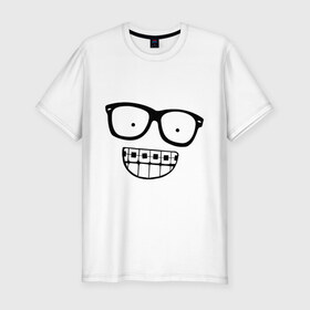 Мужская футболка премиум с принтом Ботаник в очках в Тюмени, 92% хлопок, 8% лайкра | приталенный силуэт, круглый вырез ворота, длина до линии бедра, короткий рукав | ботаник | брекеты | брекиты | в очках | заучка | зубы | очкарик | очки | улыбаться | улыбка