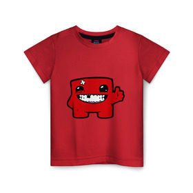 Детская футболка хлопок с принтом Super Meat Boy в Тюмени, 100% хлопок | круглый вырез горловины, полуприлегающий силуэт, длина до линии бедер | Тематика изображения на принте: meatboy