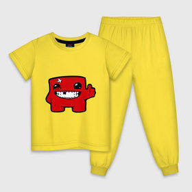 Детская пижама хлопок с принтом Super Meat Boy в Тюмени, 100% хлопок |  брюки и футболка прямого кроя, без карманов, на брюках мягкая резинка на поясе и по низу штанин
 | Тематика изображения на принте: meatboy