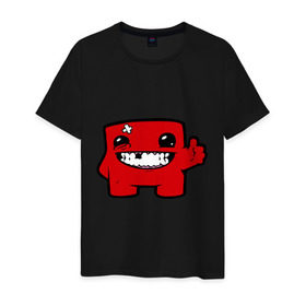 Мужская футболка хлопок с принтом Super Meat Boy в Тюмени, 100% хлопок | прямой крой, круглый вырез горловины, длина до линии бедер, слегка спущенное плечо. | meatboy
