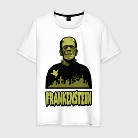 Мужская футболка хлопок с принтом Франкенштейн (1) в Тюмени, 100% хлопок | прямой крой, круглый вырез горловины, длина до линии бедер, слегка спущенное плечо. | Тематика изображения на принте: frankenstein | монстр | франкенштейн | чудище | чудовище