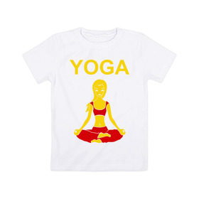 Детская футболка хлопок с принтом yoga в Тюмени, 100% хлопок | круглый вырез горловины, полуприлегающий силуэт, длина до линии бедер | Тематика изображения на принте: yoga | девушка | здоровый образ жизни | зож | йога | кундалини | медитация | фитнес