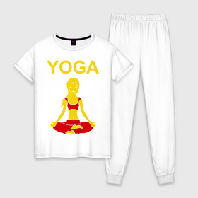 Женская пижама хлопок с принтом yoga в Тюмени, 100% хлопок | брюки и футболка прямого кроя, без карманов, на брюках мягкая резинка на поясе и по низу штанин | yoga | девушка | здоровый образ жизни | зож | йога | кундалини | медитация | фитнес