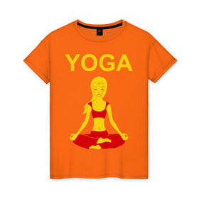 Женская футболка хлопок с принтом yoga в Тюмени, 100% хлопок | прямой крой, круглый вырез горловины, длина до линии бедер, слегка спущенное плечо | yoga | девушка | здоровый образ жизни | зож | йога | кундалини | медитация | фитнес