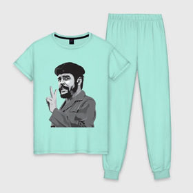 Женская пижама хлопок с принтом Peace Che Guevara в Тюмени, 100% хлопок | брюки и футболка прямого кроя, без карманов, на брюках мягкая резинка на поясе и по низу штанин | че гевара