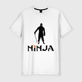 Мужская футболка премиум с принтом Ниндзя в Тюмени, 92% хлопок, 8% лайкра | приталенный силуэт, круглый вырез ворота, длина до линии бедра, короткий рукав | ninja | боевые искусства | воин | восточный воин | ниндзя | скрытый ниндзя
